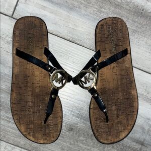 Michael Kors Black and Gold Logo Sandals